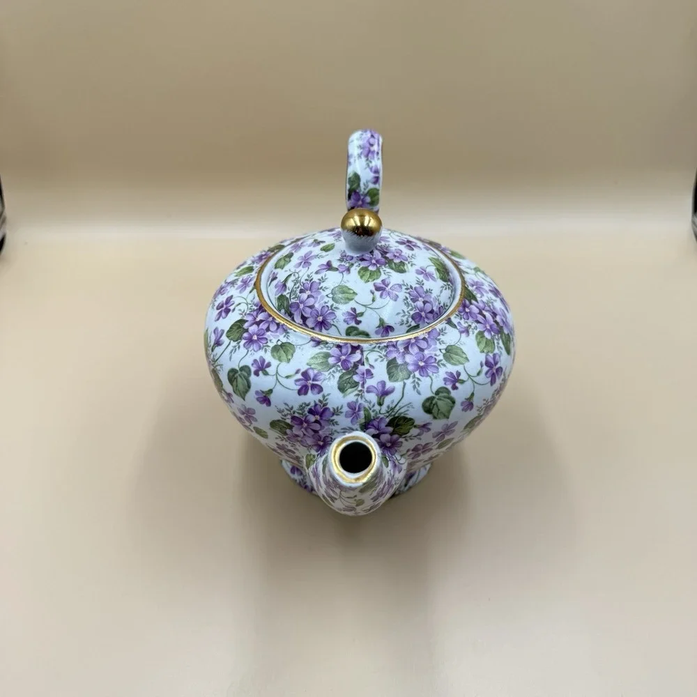 A Special Place Tea Pot Victorian Pansies Floral Purple Vintage 2003 Cottagecore